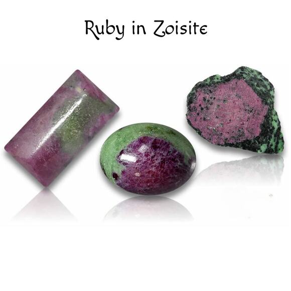 Natural Ruby in Zoisite Necklace Beaded Chip 32 Inches - Picture 2 of 8